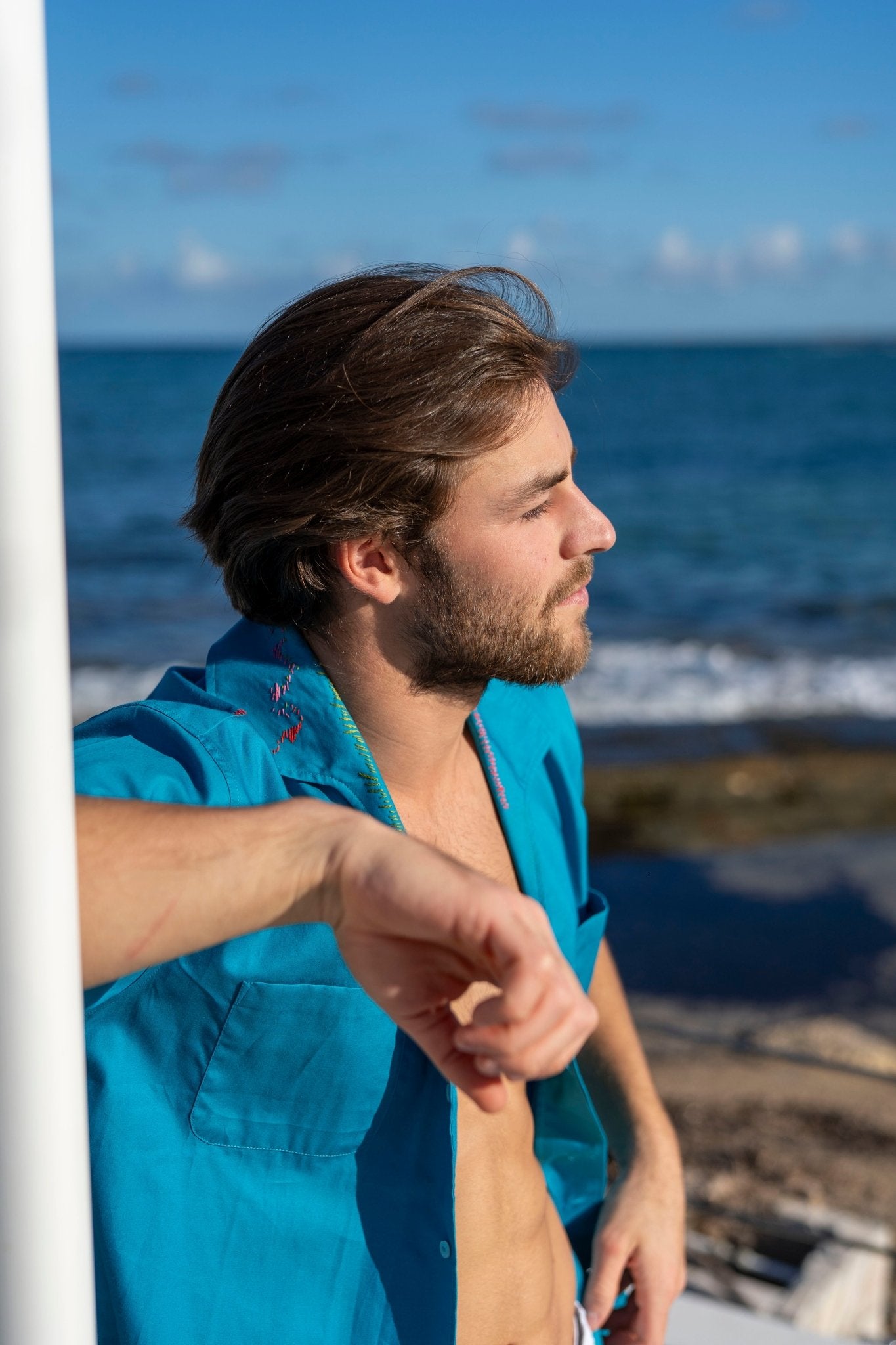Shirt Men - Embroidered Royal Turquoise Blue