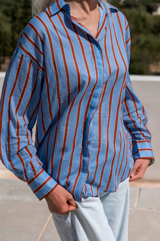 Shirt Women - Florina Shirt light Blue Red Stripes