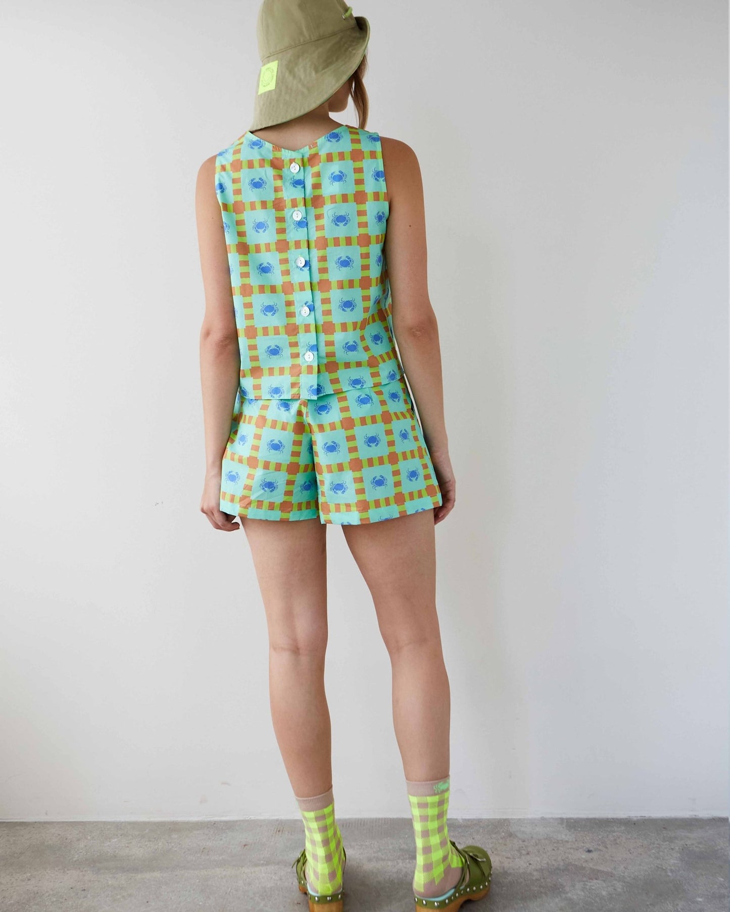 Shorts Women - ANA Crab Checked Green Print