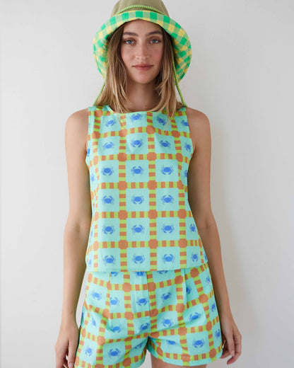 Shorts Women - ANA Crab Checked Green Print