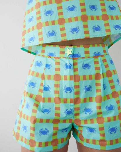 Shorts Women - ANA Crab Checked Green Print