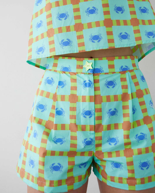 Shorts Women - ANA Crab Checked Green Print