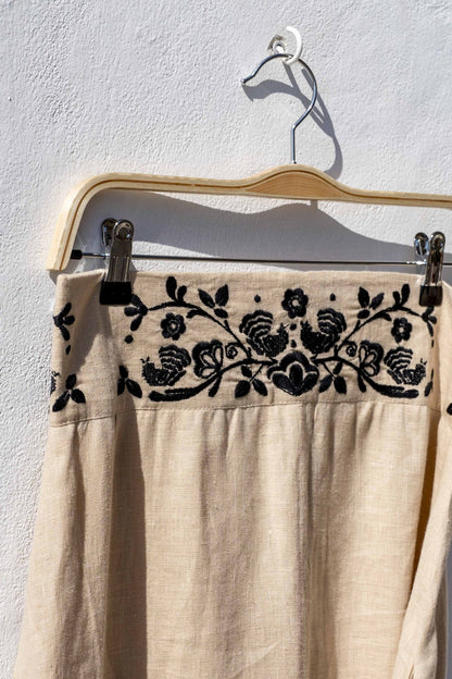 Skirt - CALIOPE Beige with Embroidery waist Black