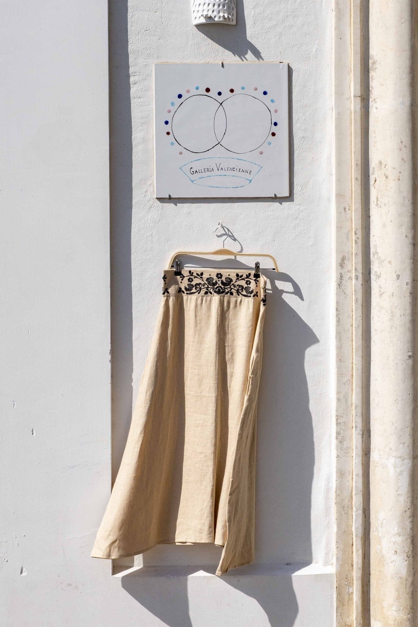 Skirt - CALIOPE Beige with Embroidery waist Black