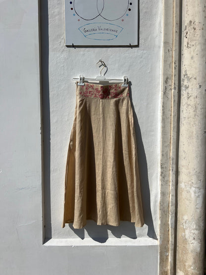 Skirt - CALIOPE Beige with Embroidery waist Rosa