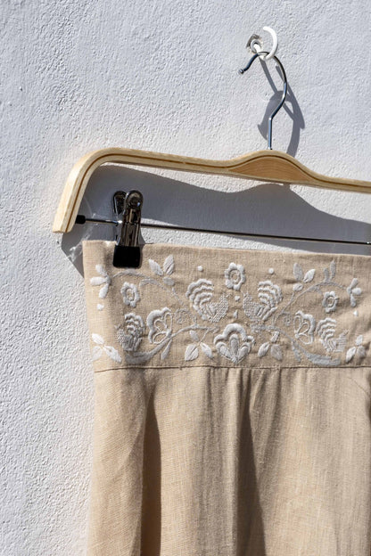 Skirt - CALIOPE Beige with Embroidery waist White