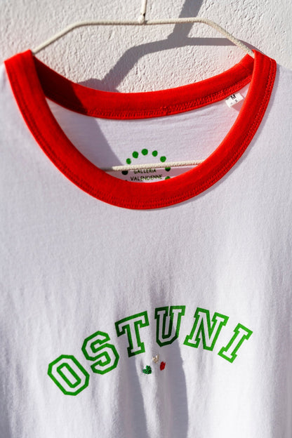 T-shirt - Ostuni Red Border Unisex With Hearts Embroidered