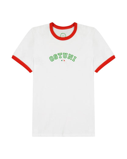 T-shirt - Ostuni Red Border Unisex With Hearts Embroidered