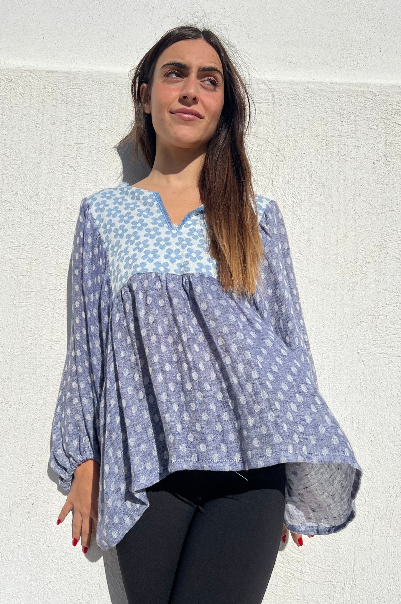 Top - Linen round points and puglia tipical fabric