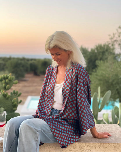 Kimono - Turquoise / Bordeaux inside Yellow